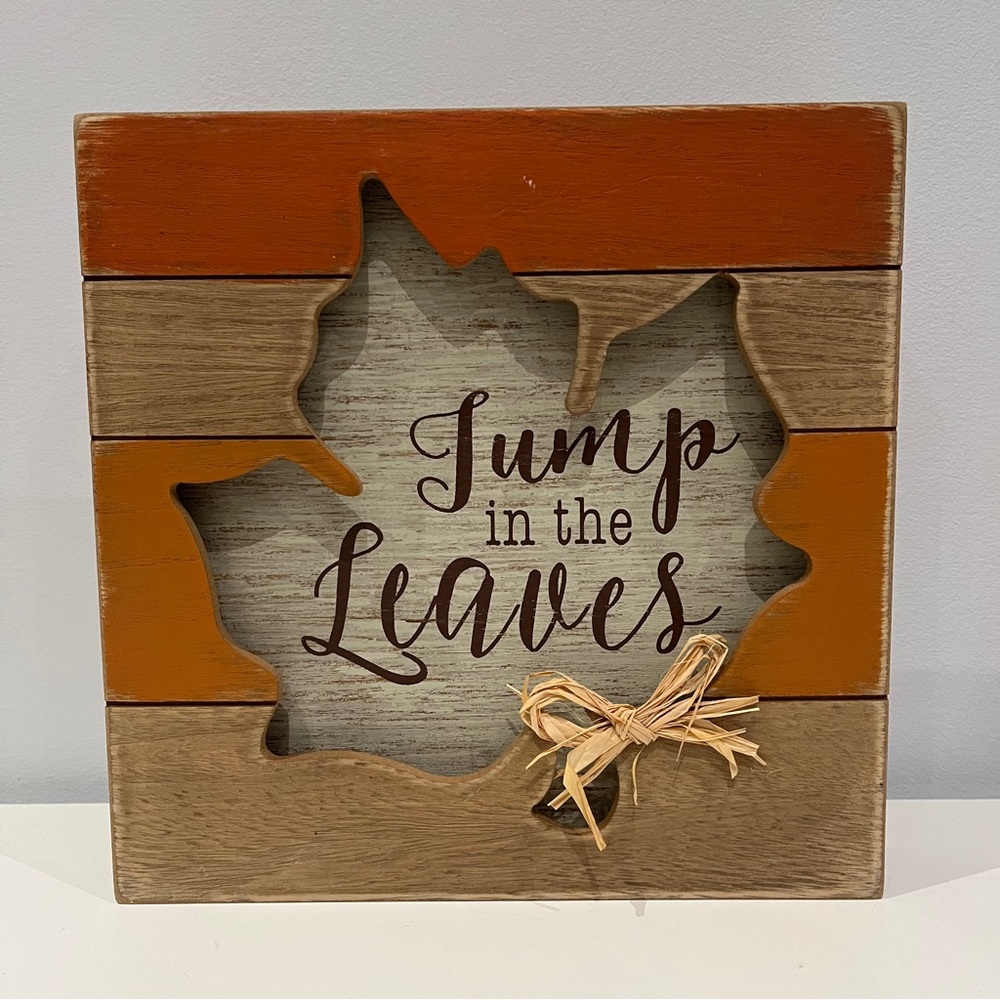 Ashland Jump in the Leaves Fall Wooden Square Wall Decor Orange Brown